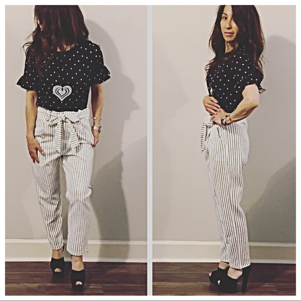 PARIS Striped side pocket tie waist pants - Picture 3 of 6